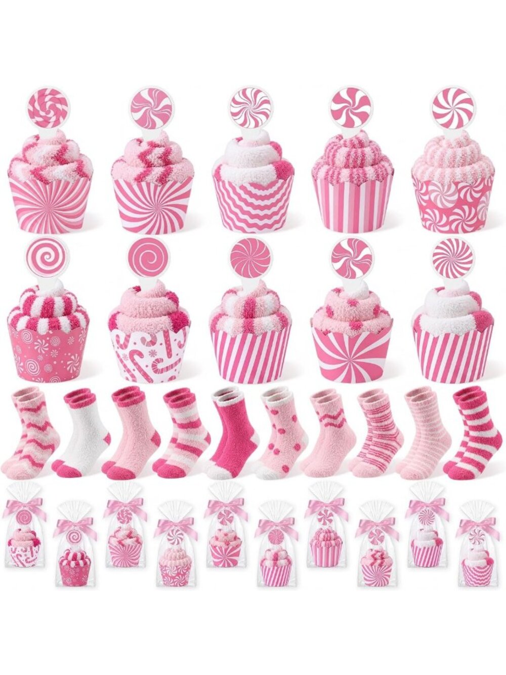 50 Sets Festive Christmas Cupcake Socks for Women - Cute Holiday Gift Idea